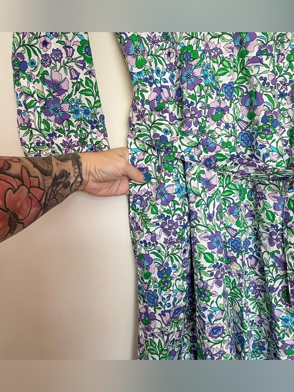 Talbots Size 6 Fit & Flare Poplin Shirt Dress Bleted Pockets Spring Fleur Floral - Picture 4 of 8